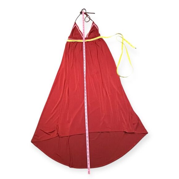 EXPRESS Women’s Merlot Red Contrast Embroidered Trim Halter Maxi Dress Size XS - Picture 9 of 9